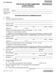 Document preview: Form NHJB-2145-PE Petition for Estate Administration - New Hampshire