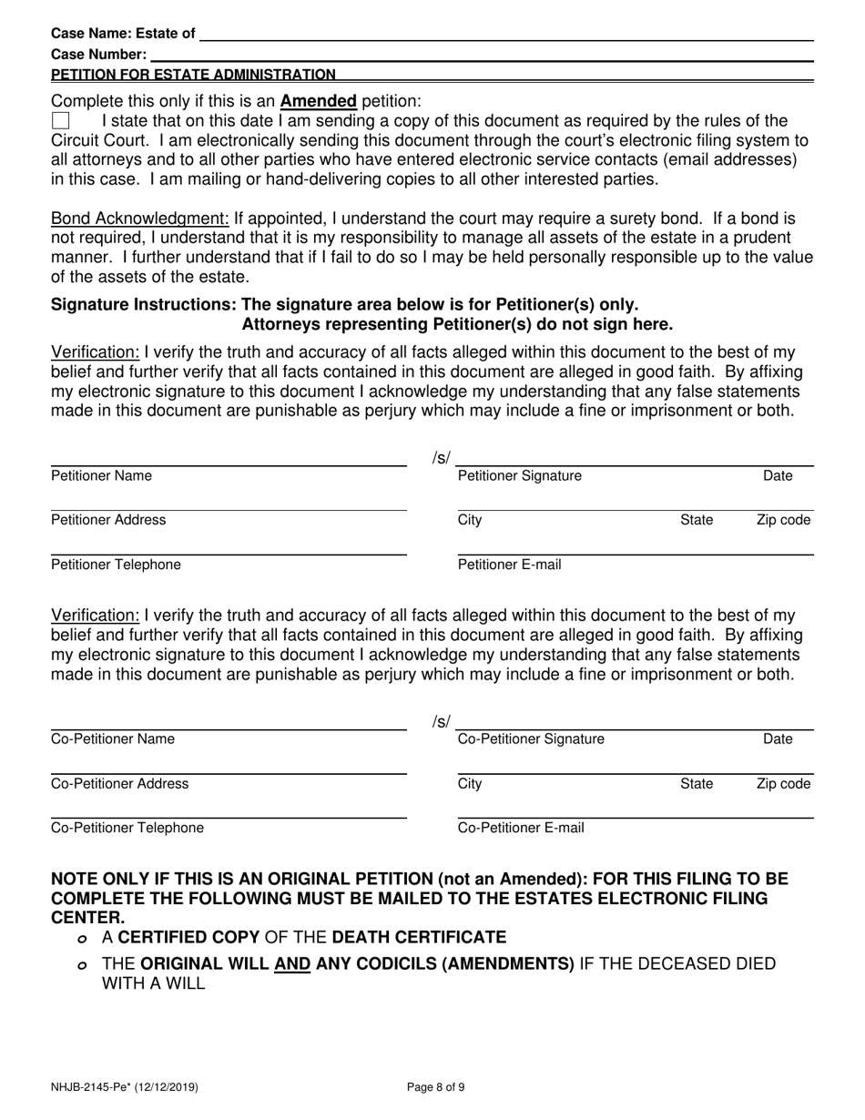 Form NHJB-2145-PE Petition for Estate Administration - New Hampshire, Page 8