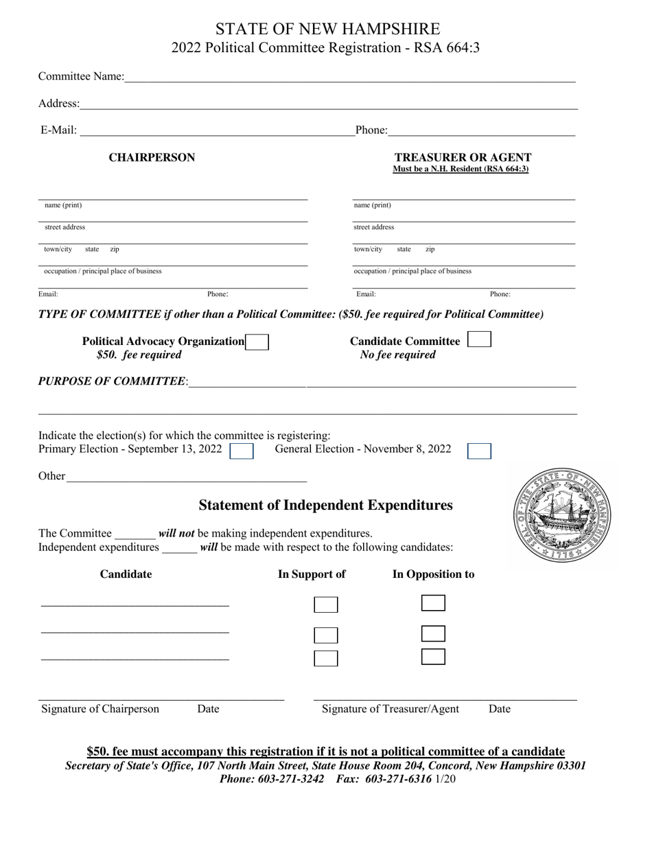 Political Committee Registration - New Hampshire, Page 1