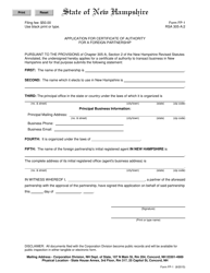 Form FP-1 &quot;Application for Certificate of Authority for a Foreign Partnership&quot; - New Hampshire