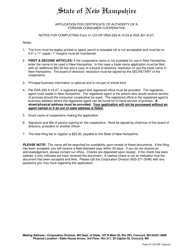 Form 41 CO-OP Application for Certificate of Authority of a Foreign Consumer Cooperative - New Hampshire