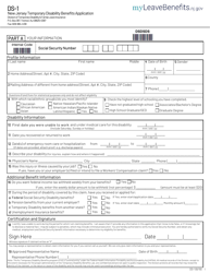 Document preview: Form DS-1 New Jersey Temporary Disability Benefits Application - New Jersey