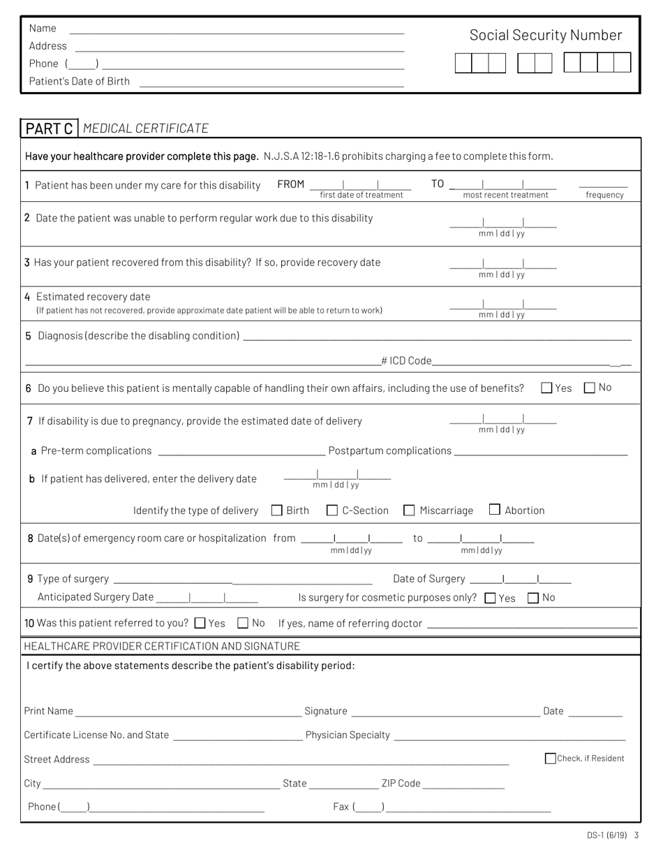 Form DS-1 New Jersey Temporary Disability Benefits Application - New Jersey, Page 3