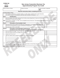 Form 330 Apprenticeship Program Tax Credit - New Jersey