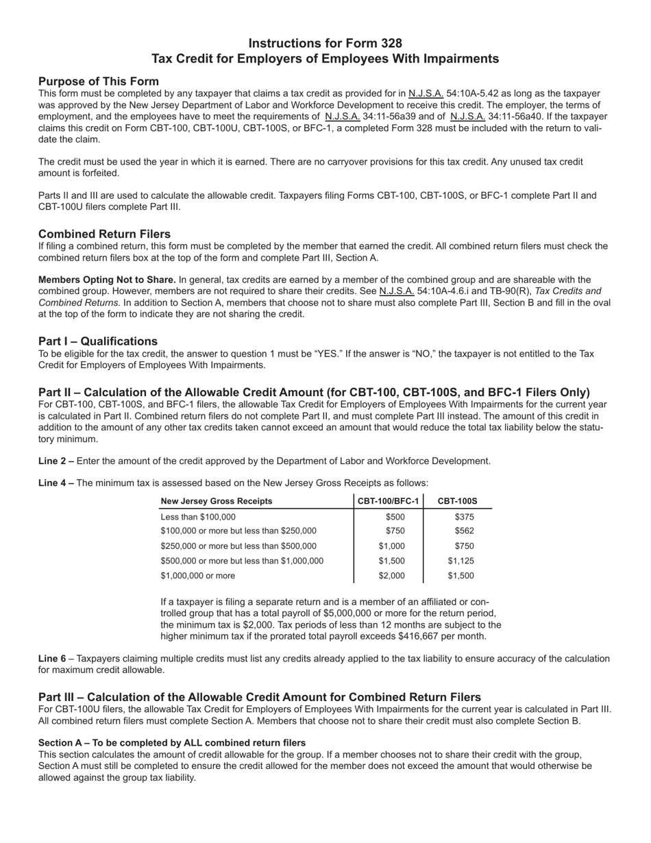 Form 328 Tax Credit for Employers of Employees With Impairments - New Jersey, Page 3
