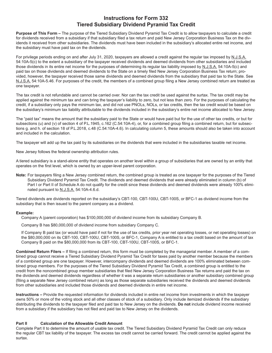 Form 332 Tiered Subsidiary Dividend Pyramid Tax Credit - New Jersey, Page 2