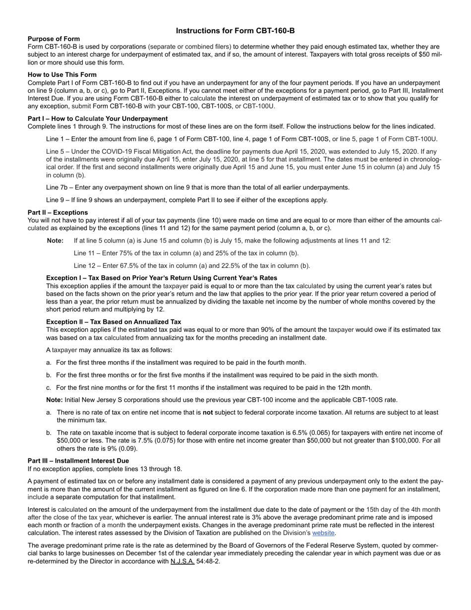 Form CBT-160-B Underpayment of Estimated N.j. Corporation Business Tax for Taxpayers With Gross Receipts of $50 Million or More - New Jersey, Page 2