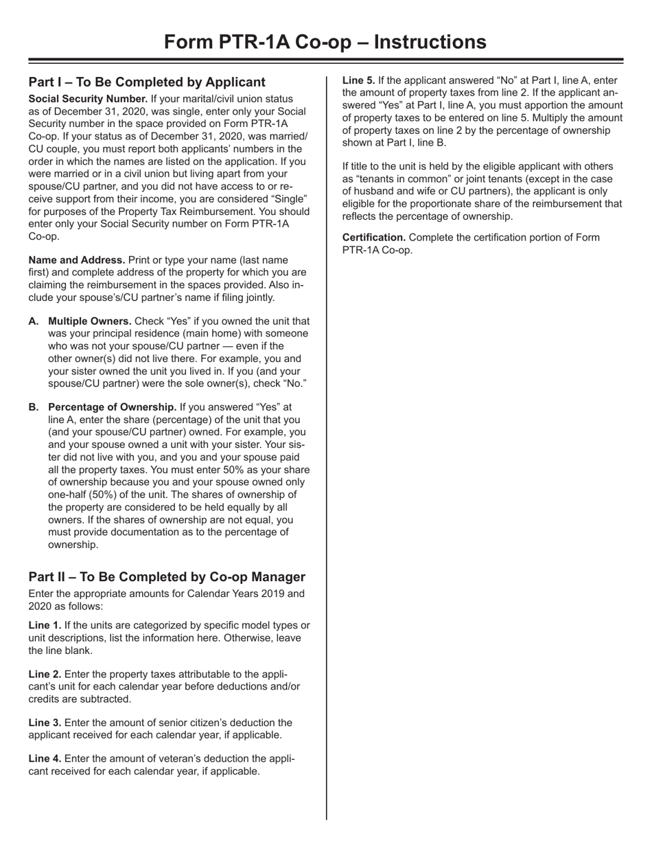 Form PTR-1A CO-OP Cooperatives Verification of 2019 and 2020 Property Taxes - New Jersey, Page 2