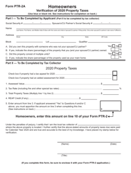 Form PTR-2A Homeowners Verification of Property Taxes - New Jersey