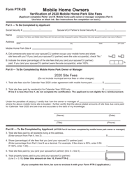 Form PTR-2B Mobile Home Owners Verification of Mobile Home Park Site Fees - New Jersey