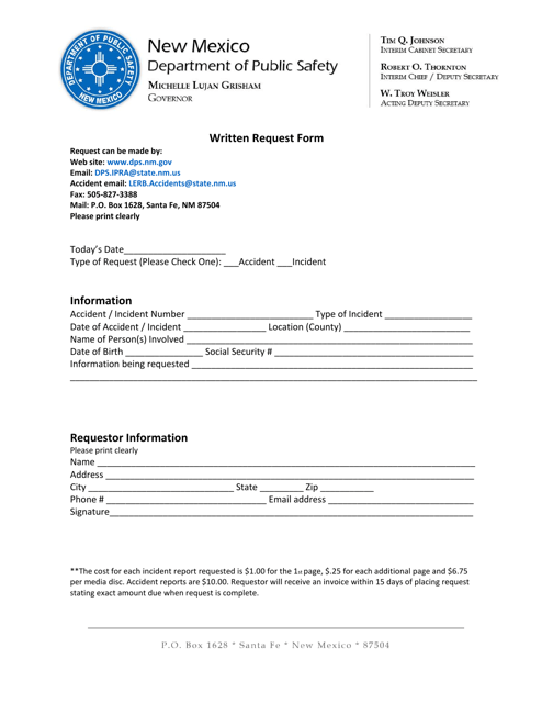 Written Request Form - New Mexico Download Pdf