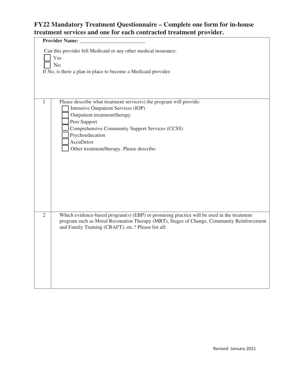 Mandatory Treatment Questionnaire - New Mexico, Page 1