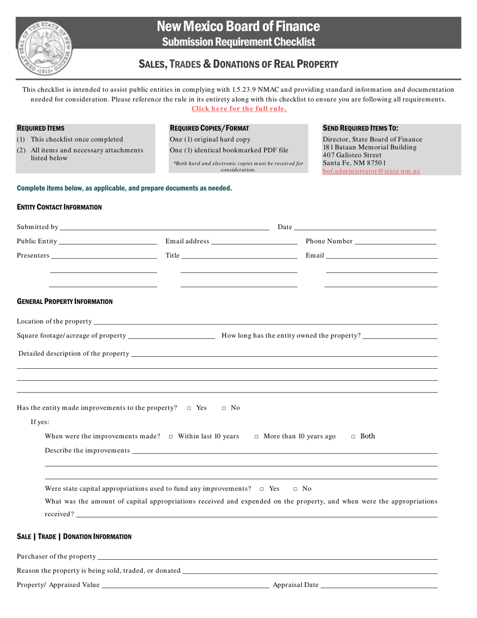 New Mexico Sales,trades & Donations of Real Property Submission ...