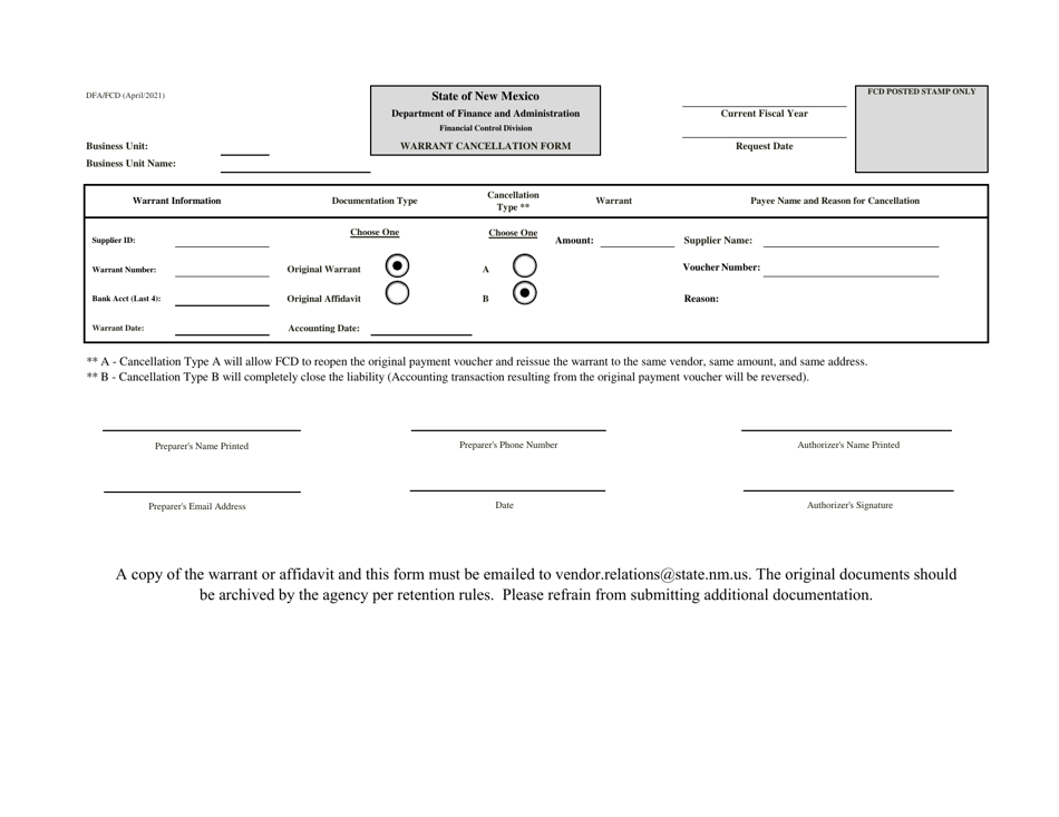 New Mexico Warrant Cancellation Form Download Fillable PDF 2018 — 2024