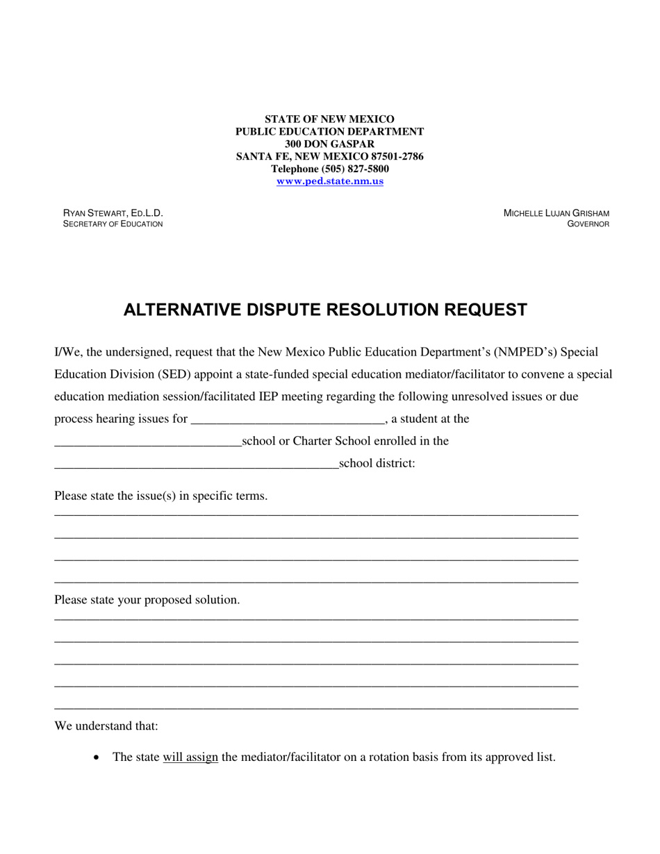 Alternative Dispute Resolution Request - New Mexico, Page 1