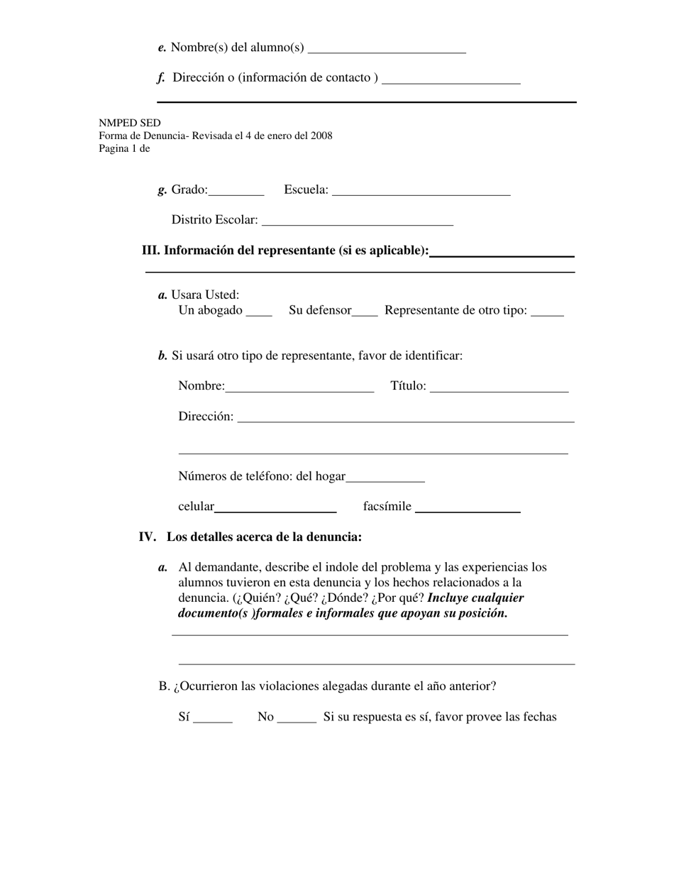 Forma De Demanda De Educacion Especial - New Mexico (Spanish), Page 2