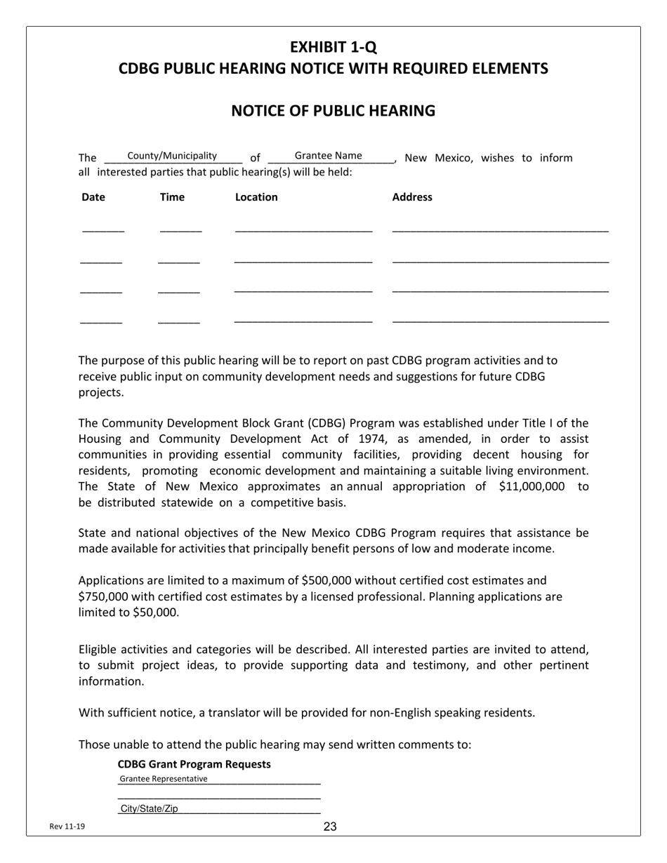 Exhibit 1-Q Notice of Public Hearing - New Mexico (English / Spanish), Page 1
