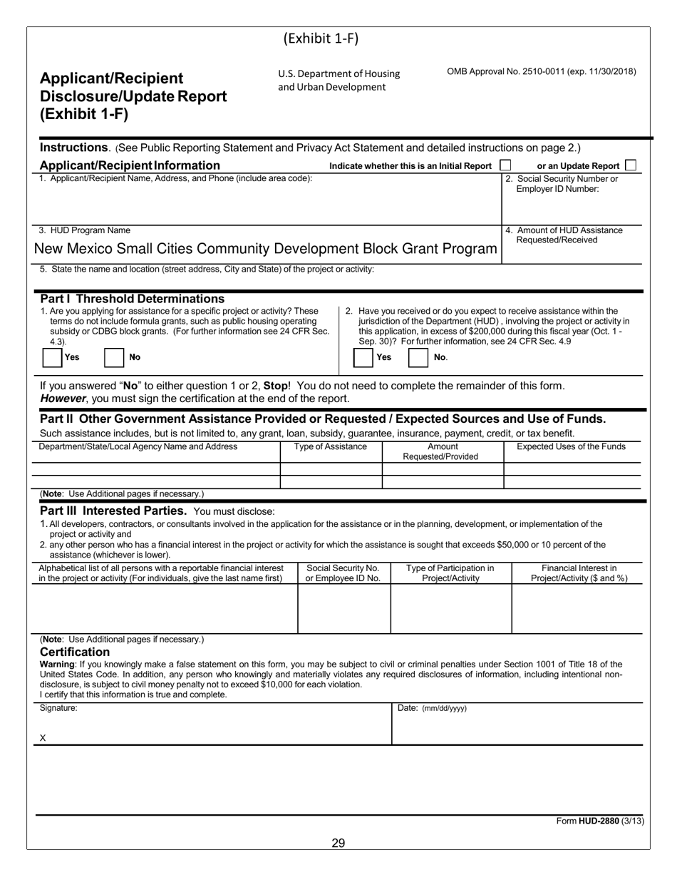 Form HUD-2880 Exhibit 1-F Applicant / Recipient Disclosure / Update Report - New Mexico, Page 1
