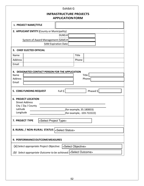 Exhibit G Infrastructure Projects Application Form - New Mexico