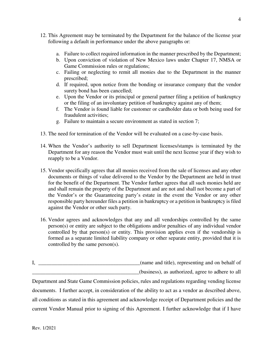 License Vendor Agreement - New Mexico, Page 4