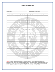 Document preview: Carcass Tag Tracking Sheet - New Mexico