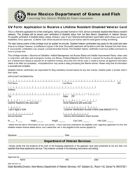 Document preview: Application to Receive a Lifetime Resident Disabled Veteran Card - New Mexico