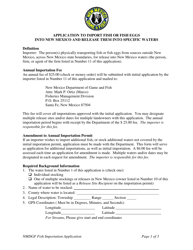 Document preview: Application to Import Fish or Fish Eggs Into New Mexico and Release Them Into Specific Waters - New Mexico
