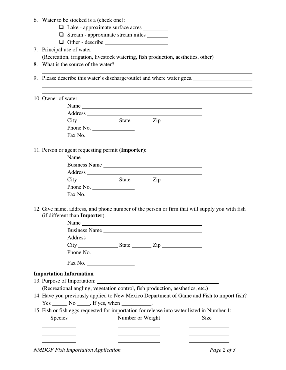 Application to Import Fish or Fish Eggs Into New Mexico and Release Them Into Specific Waters - New Mexico, Page 2