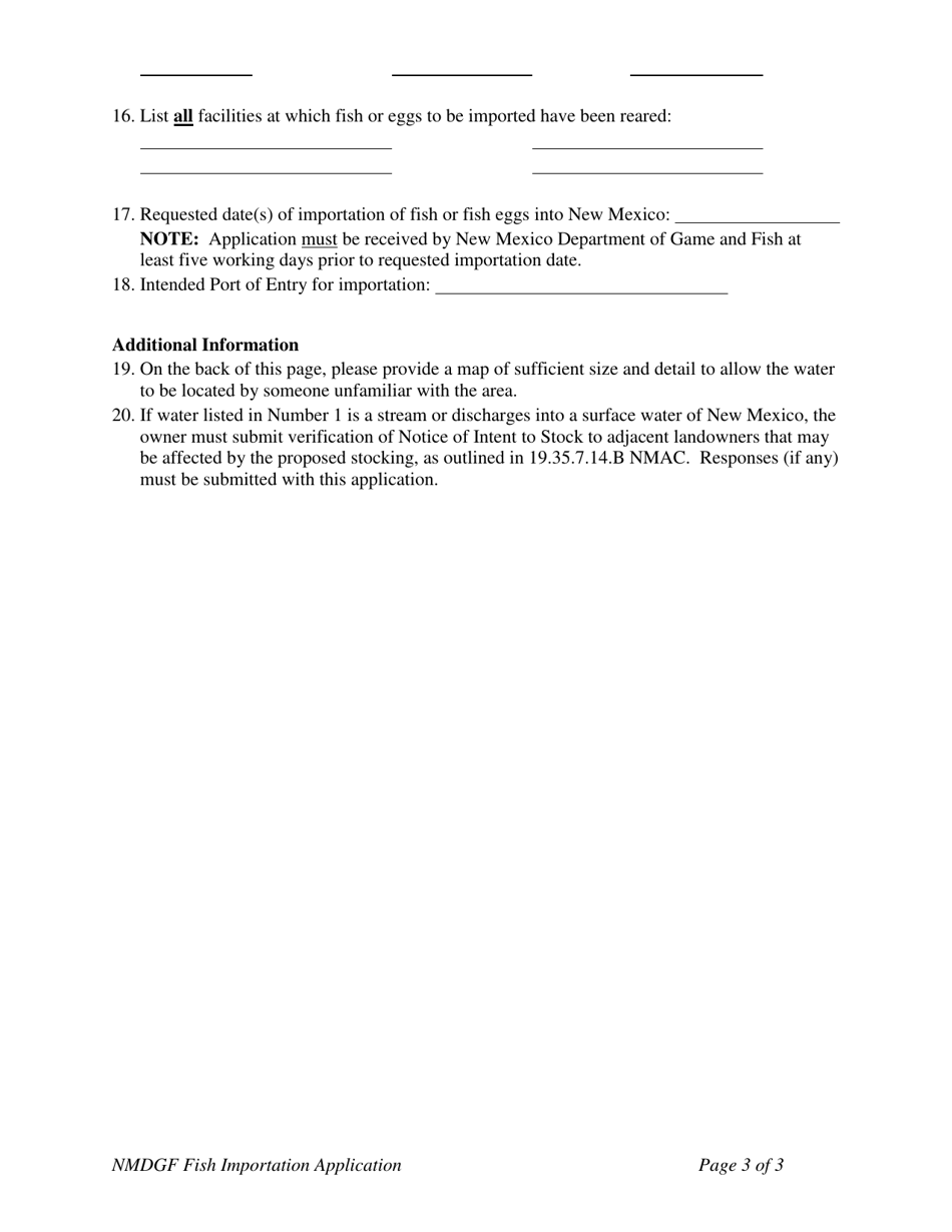 Application to Import Fish or Fish Eggs Into New Mexico and Release Them Into Specific Waters - New Mexico, Page 3
