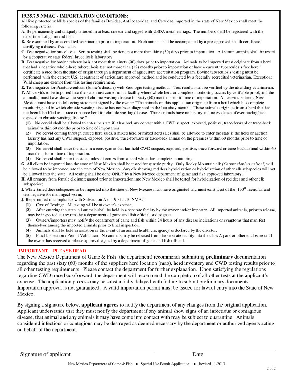 Protected Ungulate Importation Application - New Mexico, Page 2