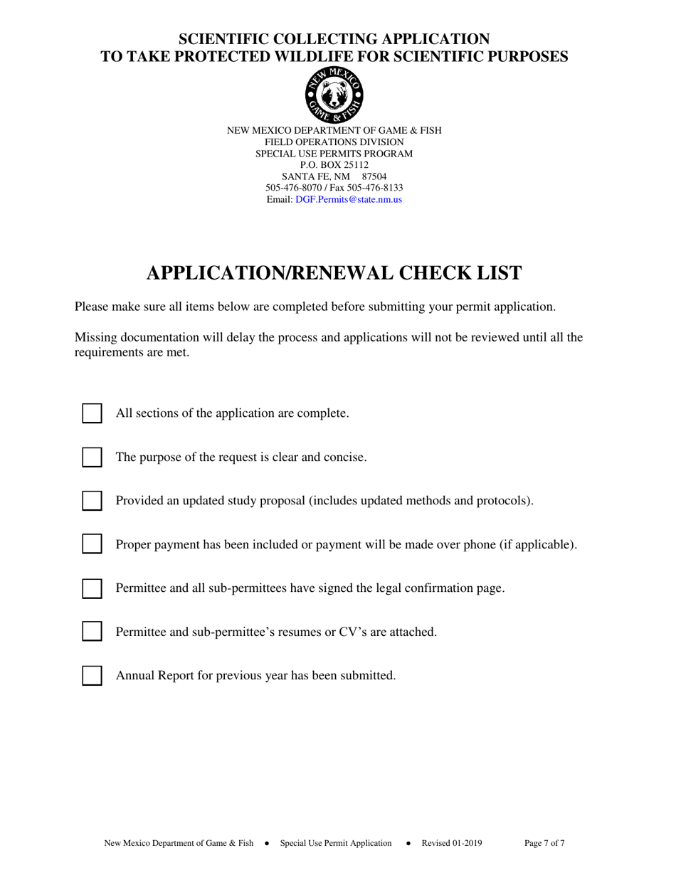 Scientific Collecting Application and Renewal to Take Protected Wildlife for Scientific Purposes - New Mexico, Page 7