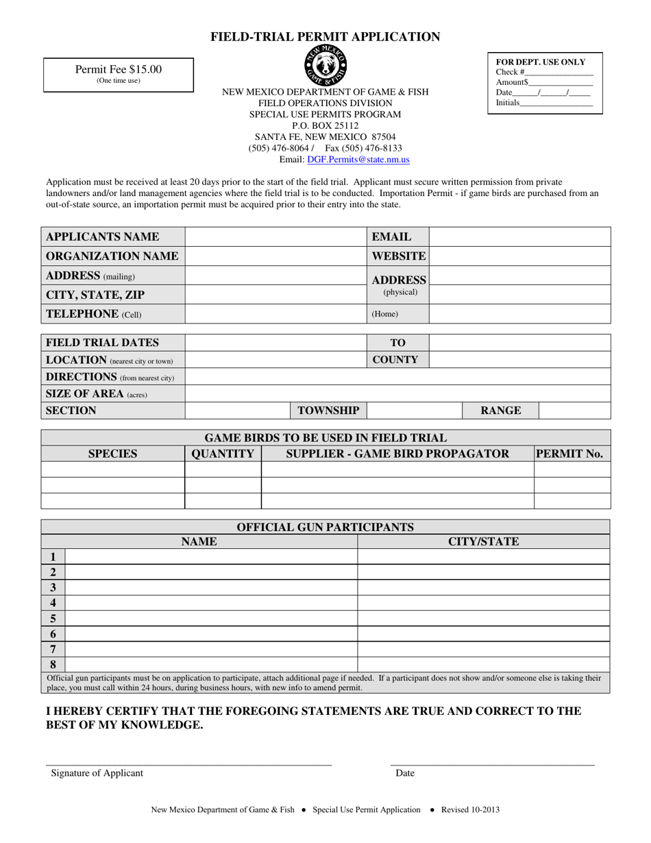 Field-Trial Permit Application - New Mexico, Page 1