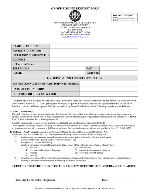 Group-Fishing Request Form - New Mexico Download Pdf