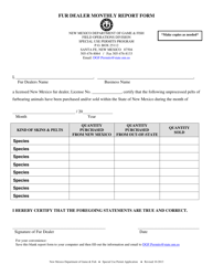 Document preview: Fur Dealer Monthly Report Form - New Mexico