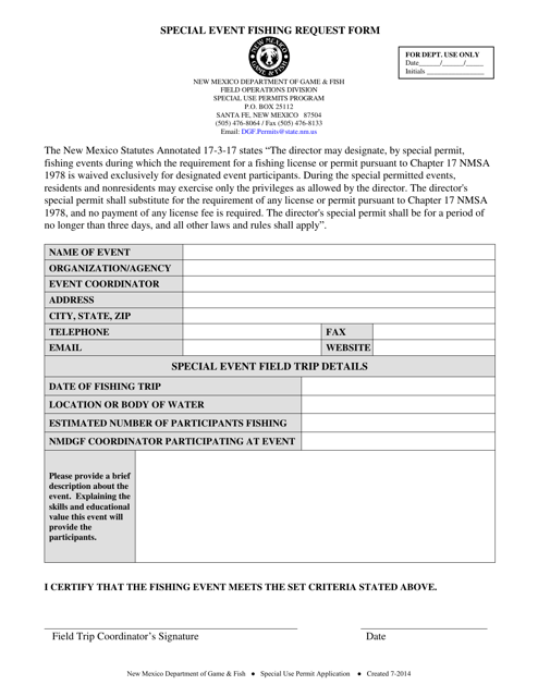 Special Event Fishing Request Form - New Mexico Download Pdf