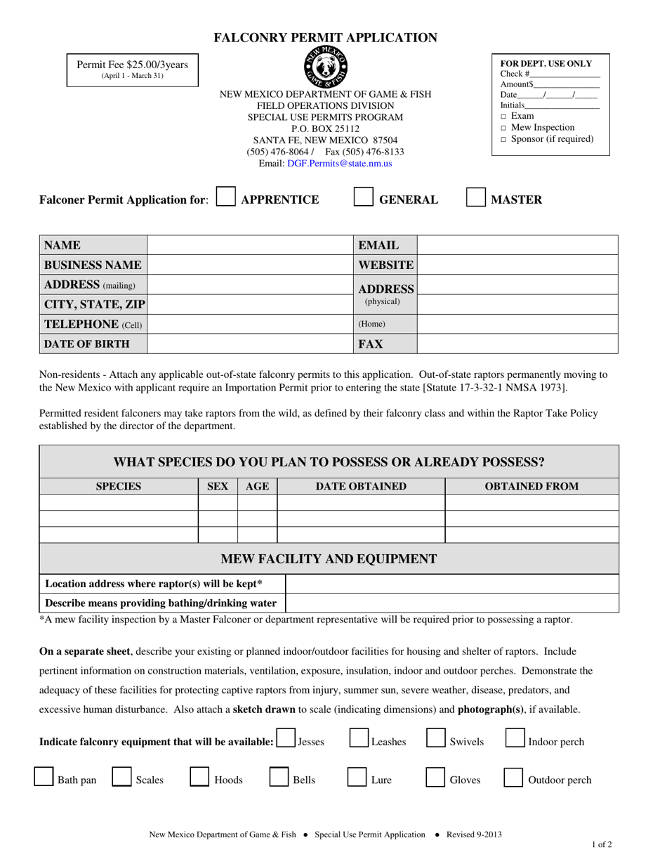 Falconry Permit Application - New Mexico, Page 1