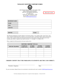 &quot;Nuisance Monthly Report Form&quot; - New Mexico