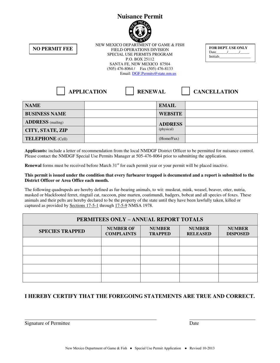 Nuisance Permit - New Mexico, Page 1