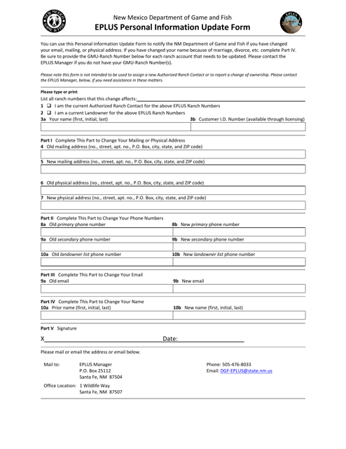 New Mexico Eplus Personal Information Update Form Download Printable PDF Templateroller