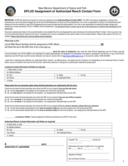 Eplus Assignment of Authorized Ranch Contact Form - New Mexico Download Pdf