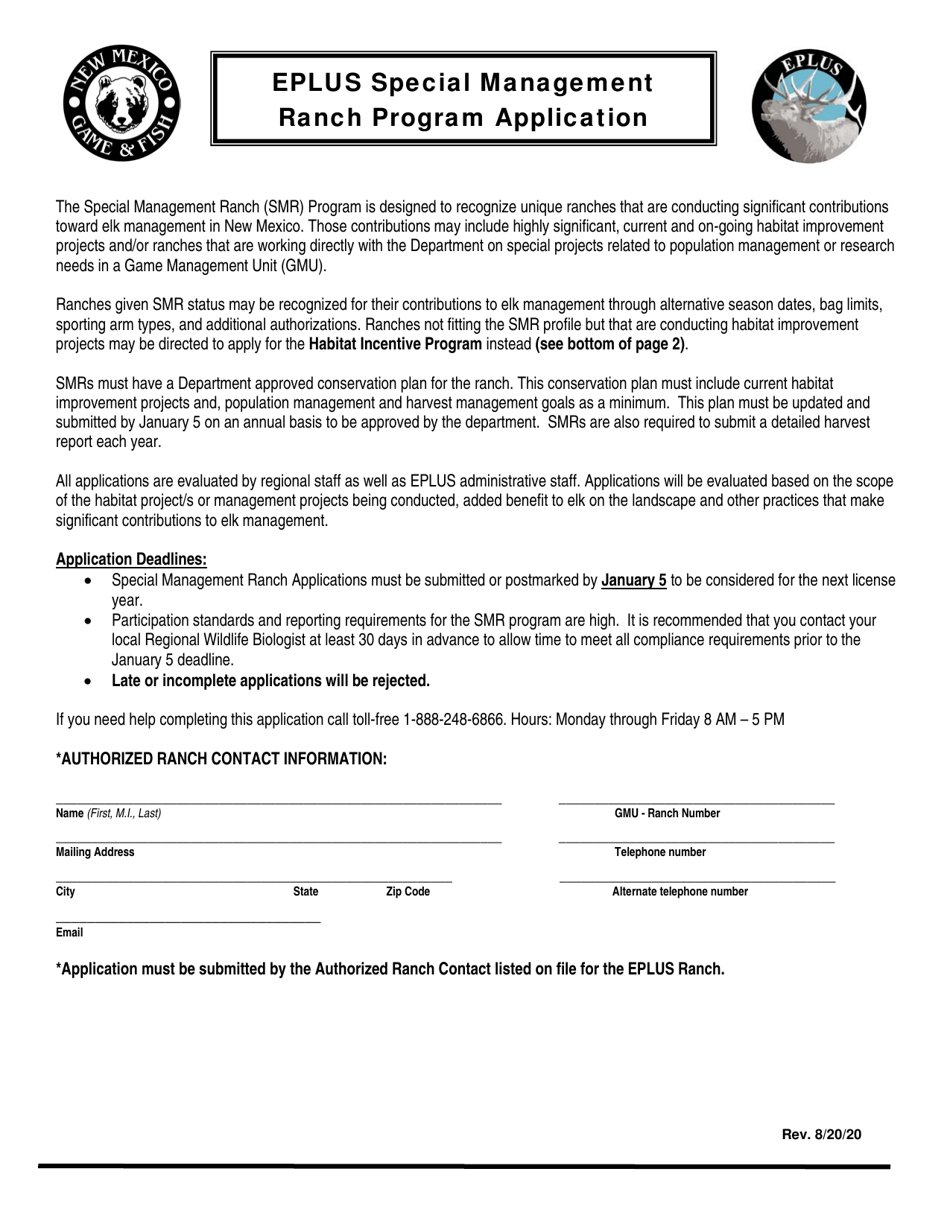 Eplus Special Management Ranch Program Application - New Mexico, Page 1