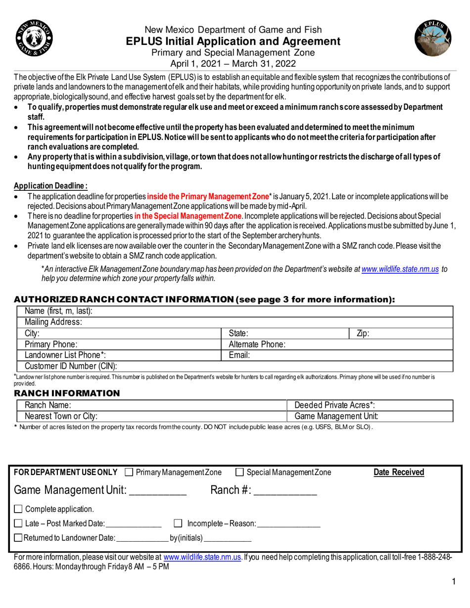 2022 New Mexico Eplus Initial Application and Agreement Fill Out, Sign Online and Download PDF
