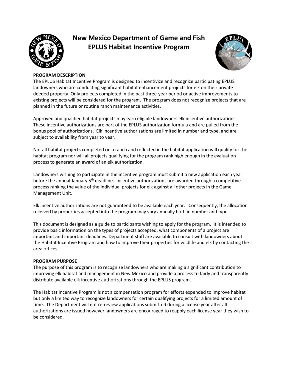 Eplus Habitat Incentive Program Application - New Mexico, Page 1
