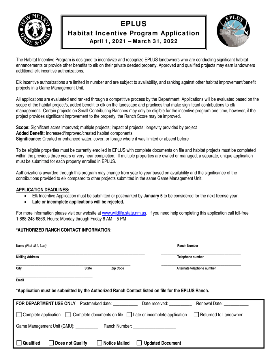 2022 New Mexico Eplus Habitat Incentive Program Application Fill Out, Sign Online and Download