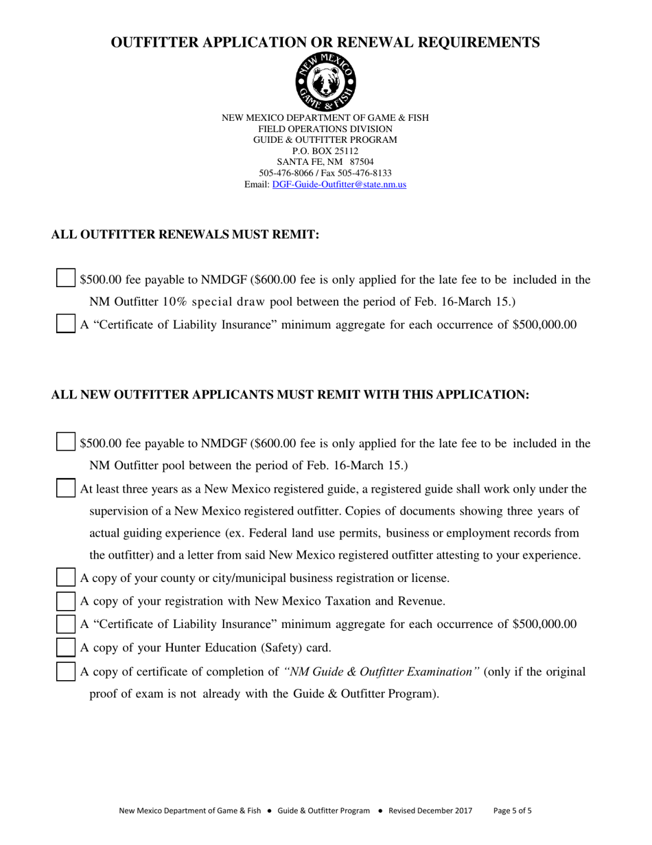 Outfitter Application or Renewal Form - New Mexico, Page 5