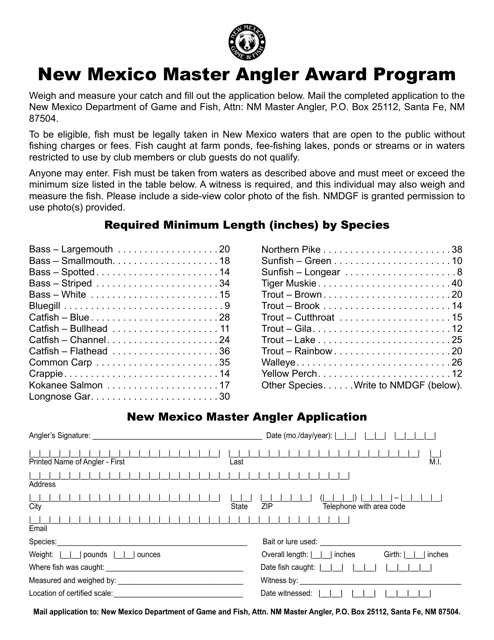 Document preview: New Mexico Master Angler Application - New Mexico