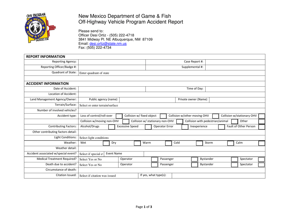 Off-Highway Vehicle Program Accident Report - New Mexico, Page 1