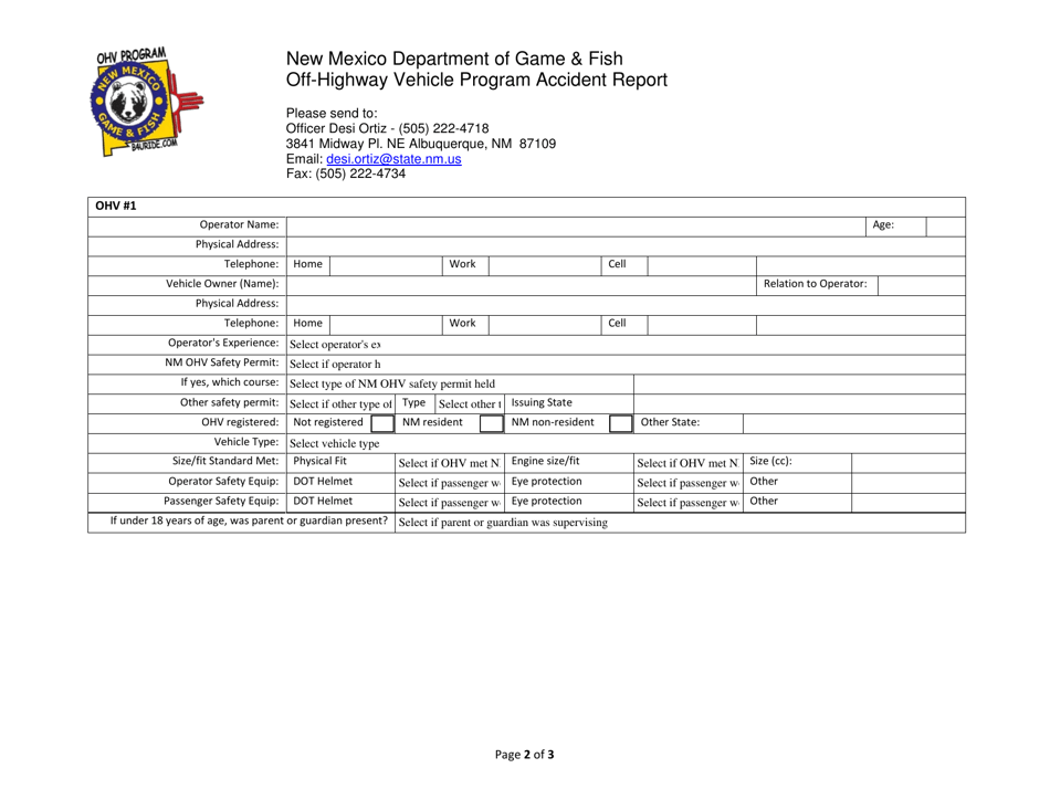 Off-Highway Vehicle Program Accident Report - New Mexico, Page 2