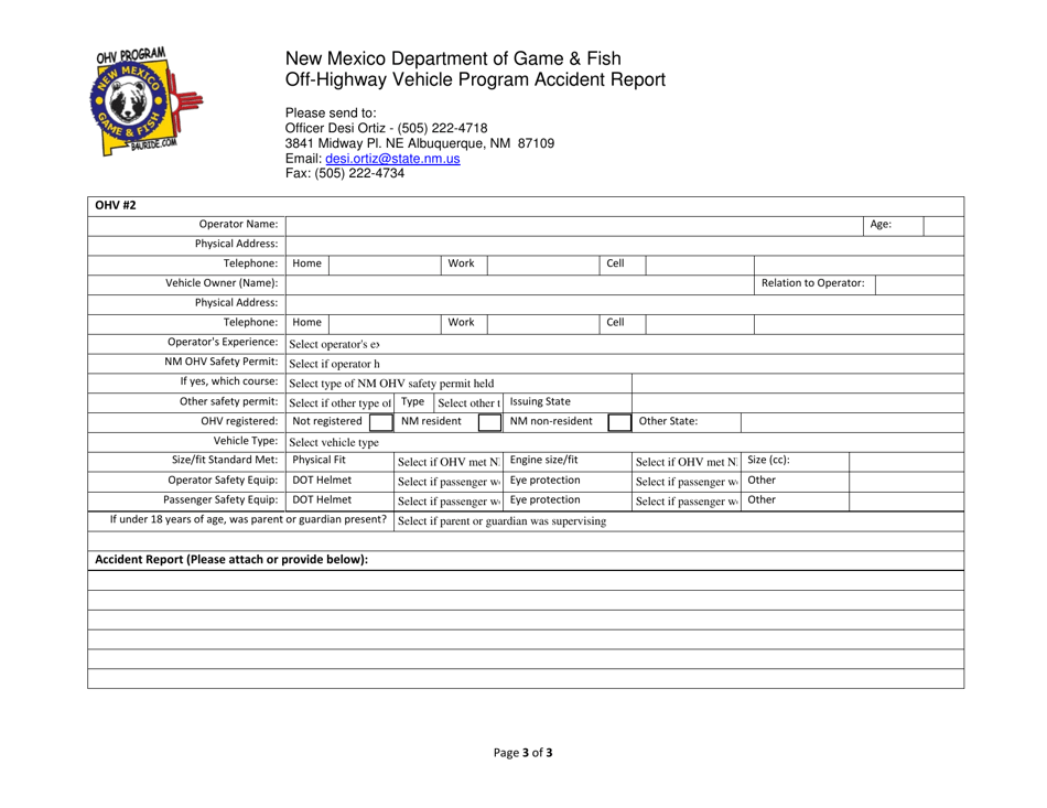Off-Highway Vehicle Program Accident Report - New Mexico, Page 3