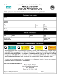 Document preview: Form MVD-10092 Application for Wildlife Artwork Plate - New Mexico